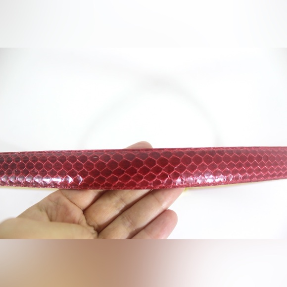 80’s Red Genuine Snake Leather Belt with Gold and Silver Buckle, Small S - Picture 5 of 7